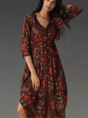 Bl^nk London Button-Front Midi Dress in Brown and Red